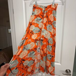 Free People Coral and Teal Floral Skirt